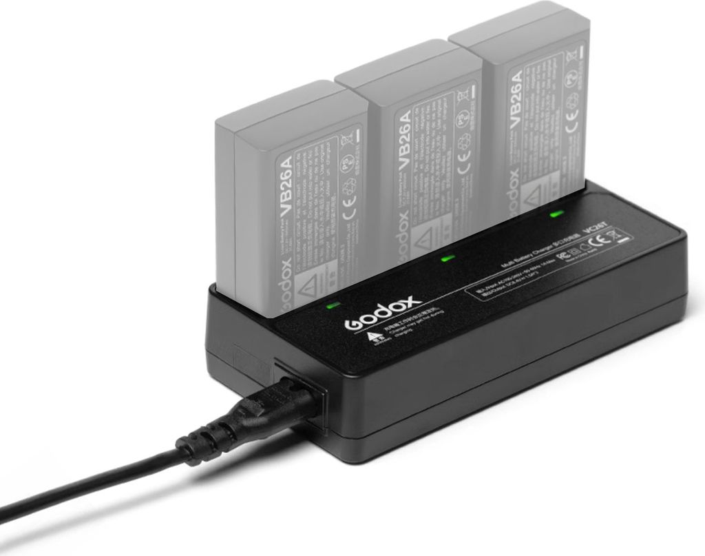 Godox VC26T 3-Slot-Akkuladegeraet fuer Godox V1/ V860III Serie Blitz-Speedlite-Akkus VB26A/VB26B/VB30