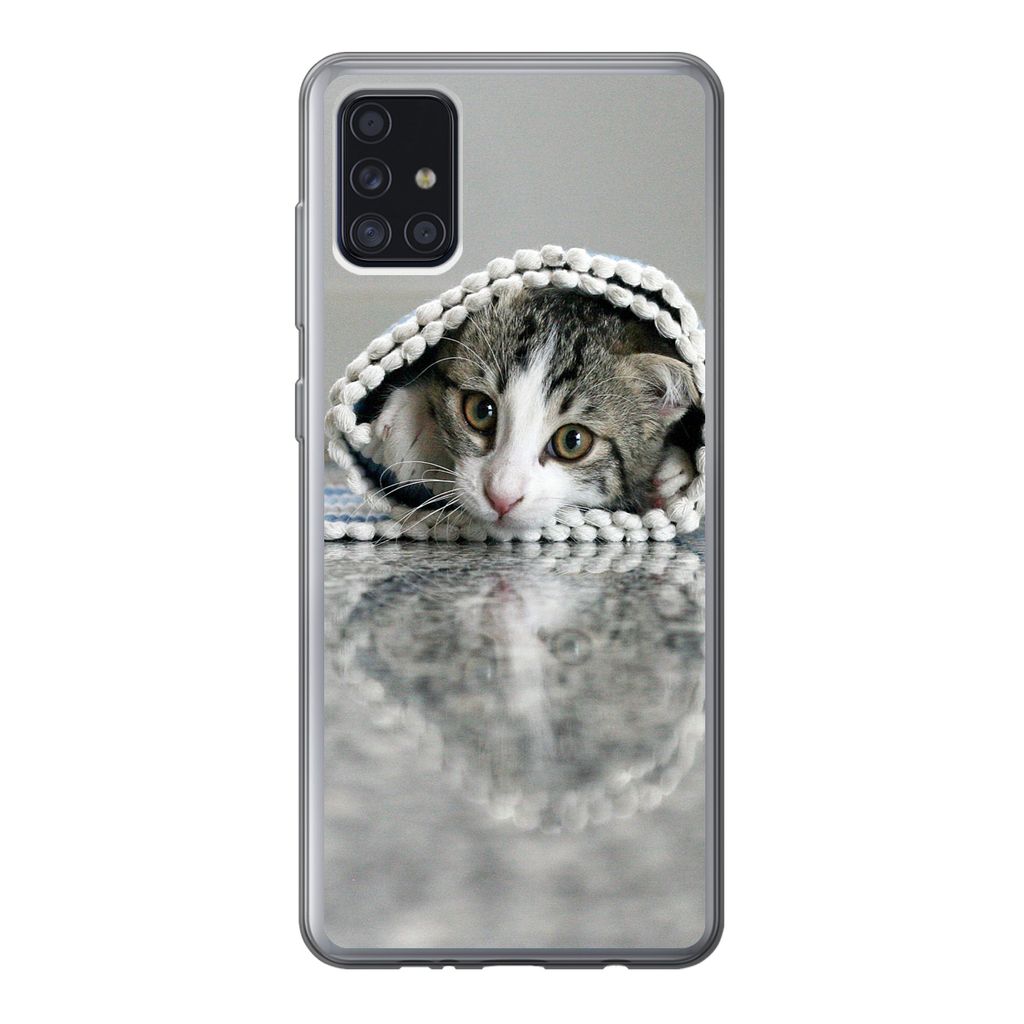 MuchoWow Handyhülle Schutzhülle Hülle für Samsung Galaxy A52 5G Katze - Teppich - Boden Silikon Softcase Handy Hülle - Umschlag