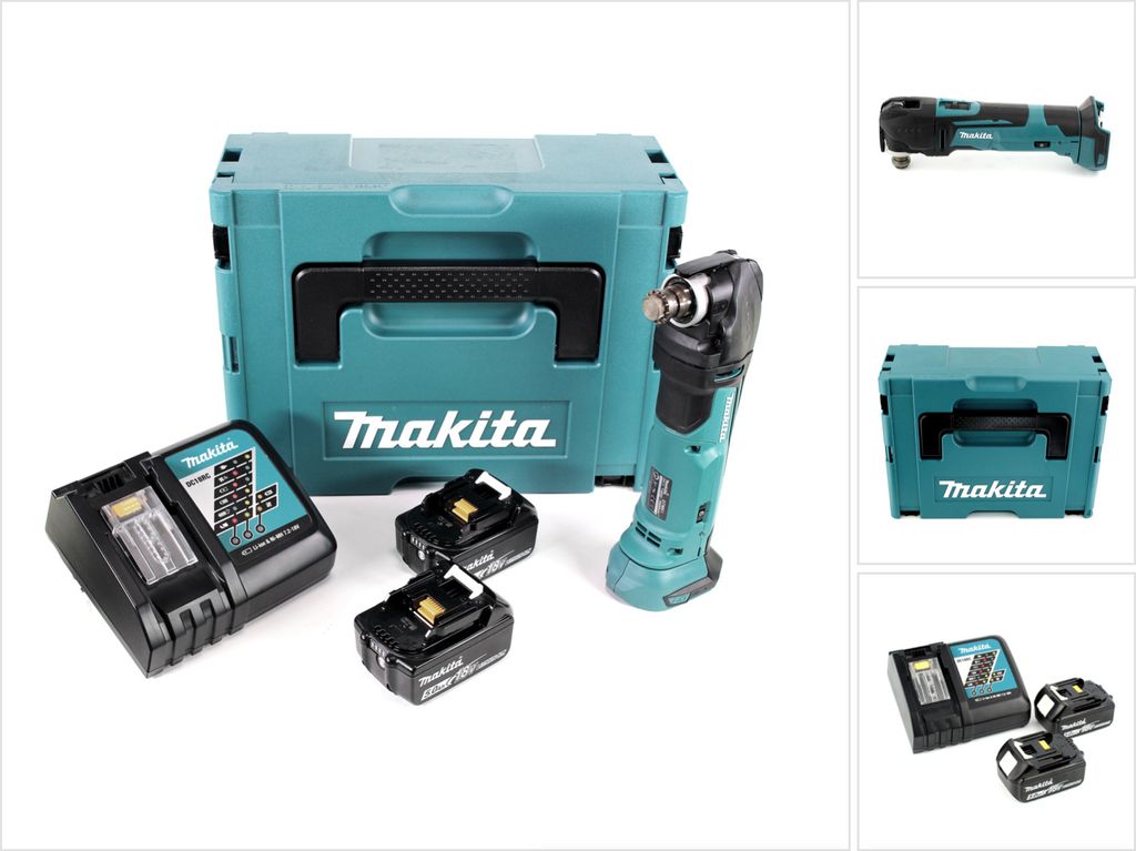 Makita DTM 51 RTJ 18V Li-Ion Akku Multifunktionswerkzeug im Makpac + 2x BL 1850 B 5,0 Ah Li-Ion Akku + Schnellladegerät