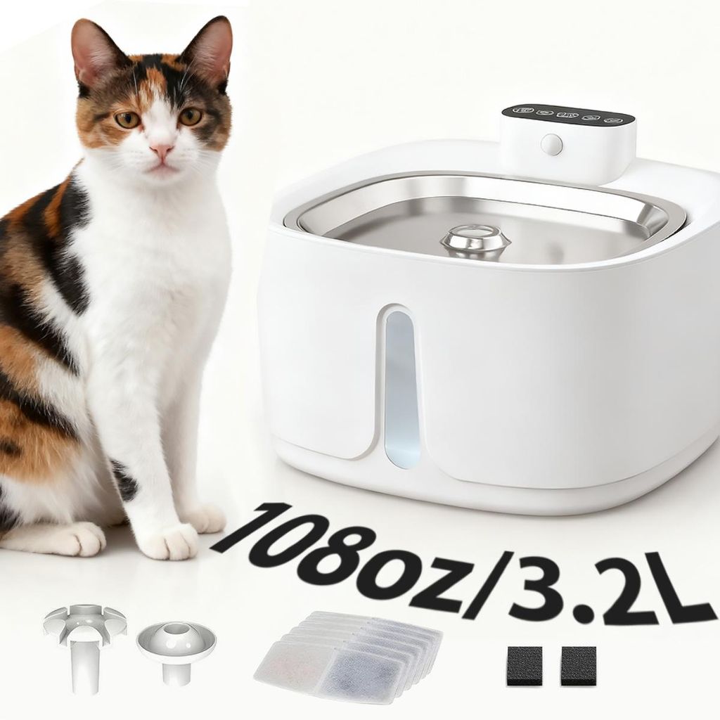 3.2L Haustier Wasserspender Große Kapazität mit 6 Filter Automatischer Trinkbrunnen Trinknapf mit ultraleisen Pumpe für Katzen