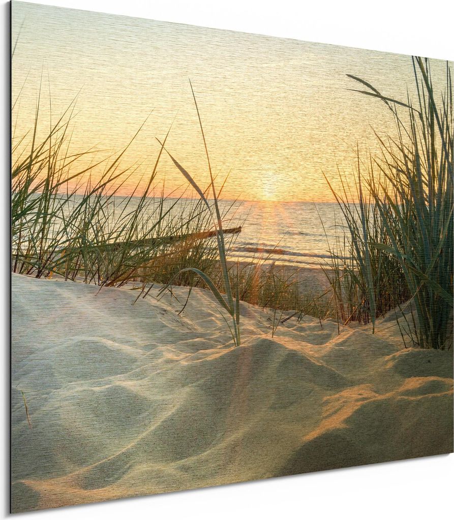 DEQORI Alu-Dibond Bild Gold 40x30 cm 'Ostsee Sonnenuntergang' Wandbild Metall dünn Design