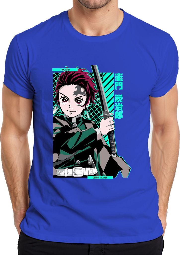 Tanjiro Demon Slayer Kamado Schwert Anime Manga Geschenk Cosplay Herren T-Shirt, Blau, S
