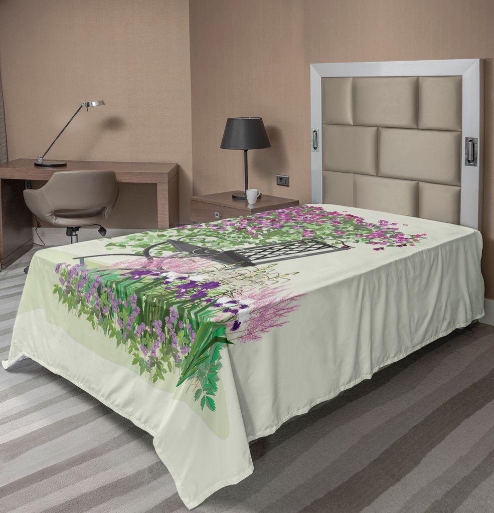 ABAKUHAUS Garten Bettlaken, Insel Für Entspannung Im Garten Unter Den Blühenden Sommertag Artwork, weiches bequemes oberes Bettlaken für ein dek...