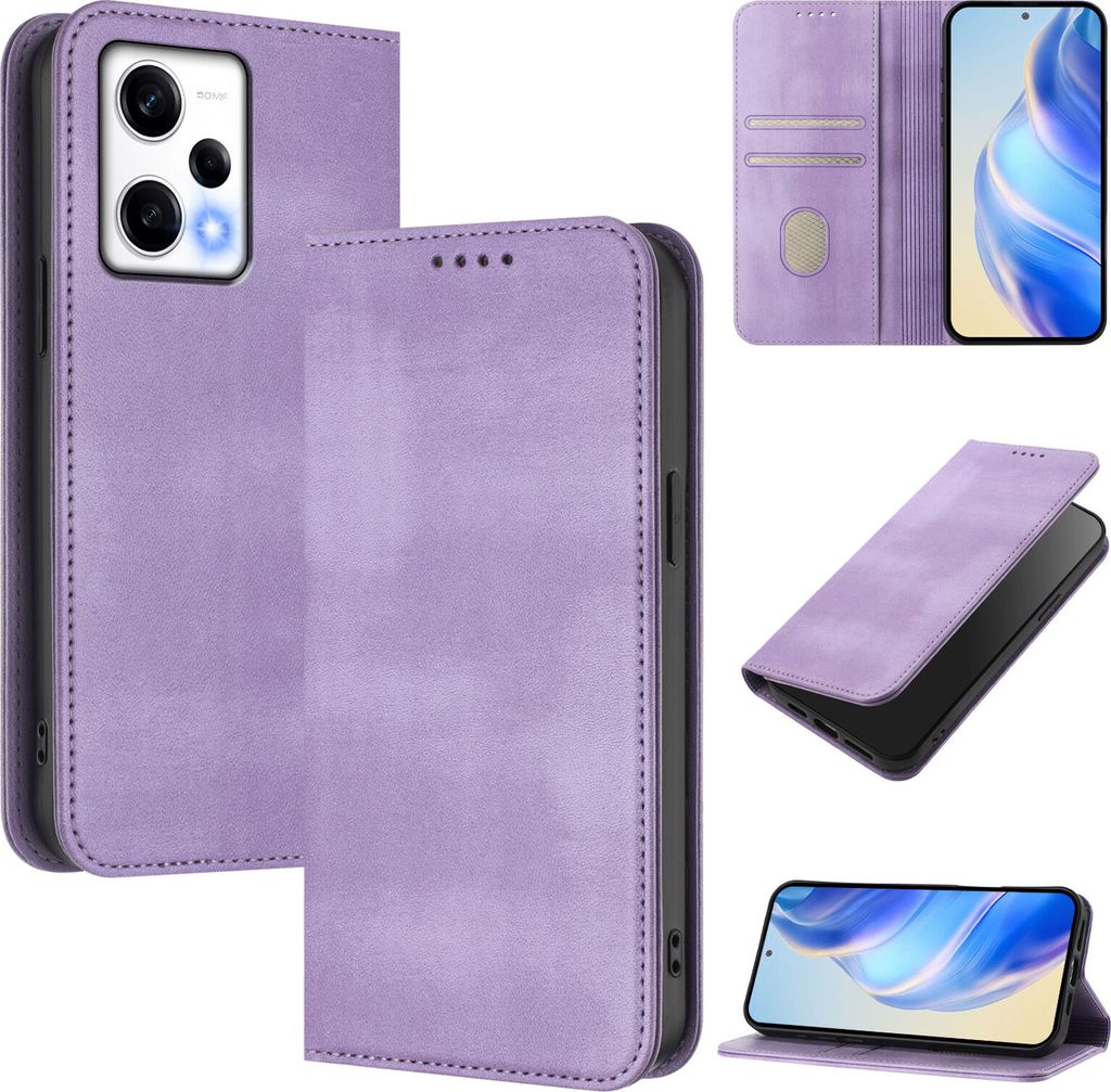 Handyhülle für Xiaomi Poco X5 Pro/Redmi Note 12 Pro 5G, Vintage Leder RFID Schutz Kartenfach Standfunktion Magnetische Klapphülle Violett