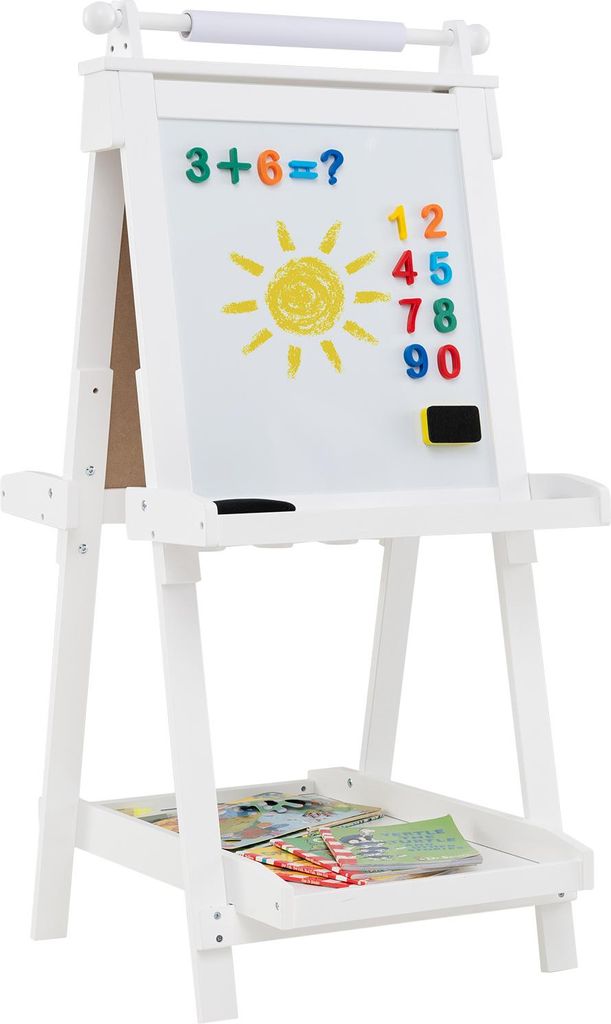 COSTWAY Tafel Kinder doppelseitig, Staffelei klappbar höhenverstellbar mit Whiteboard, magnetischer Tafel, Papierrolle, Kindertafel für Kinder 3+...