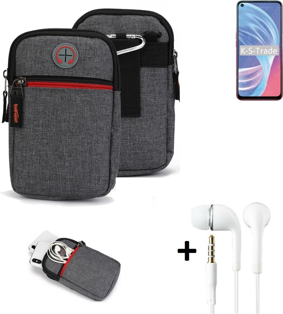 K-S-Trade Gürteltaasche + Kopfhörer kompatibel mit Oppo A73 5G Handy Tasche Holster Schutz Hülle Handy Hülle grau Zusatzfächer 1x