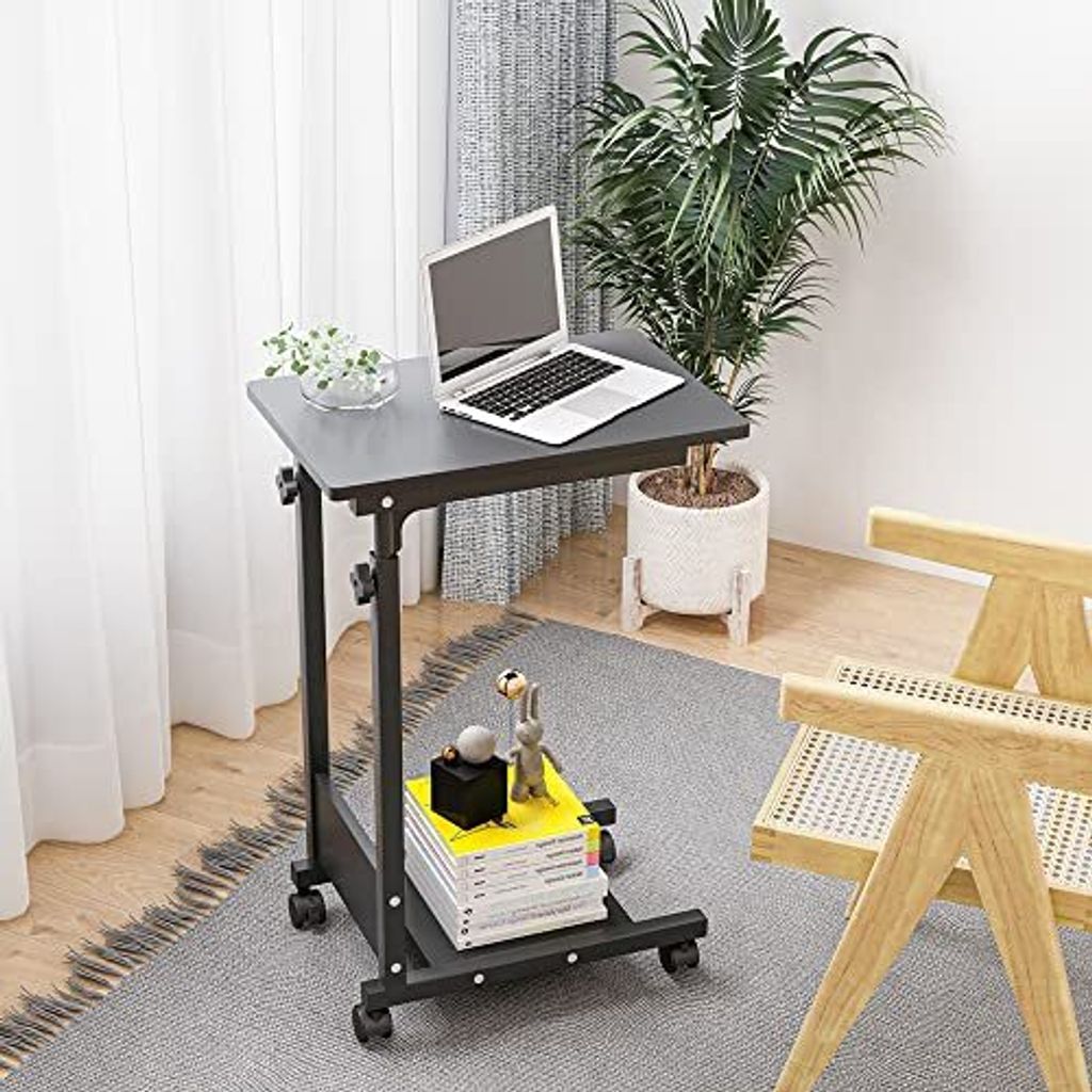 Kevo-Laptop-Tabellenhöhe verstellbare Räder stehen faltbar H X W D: 60 34,5 58-90 cm Computerholzschreibtisch (56,5 37/95 Schwarz)