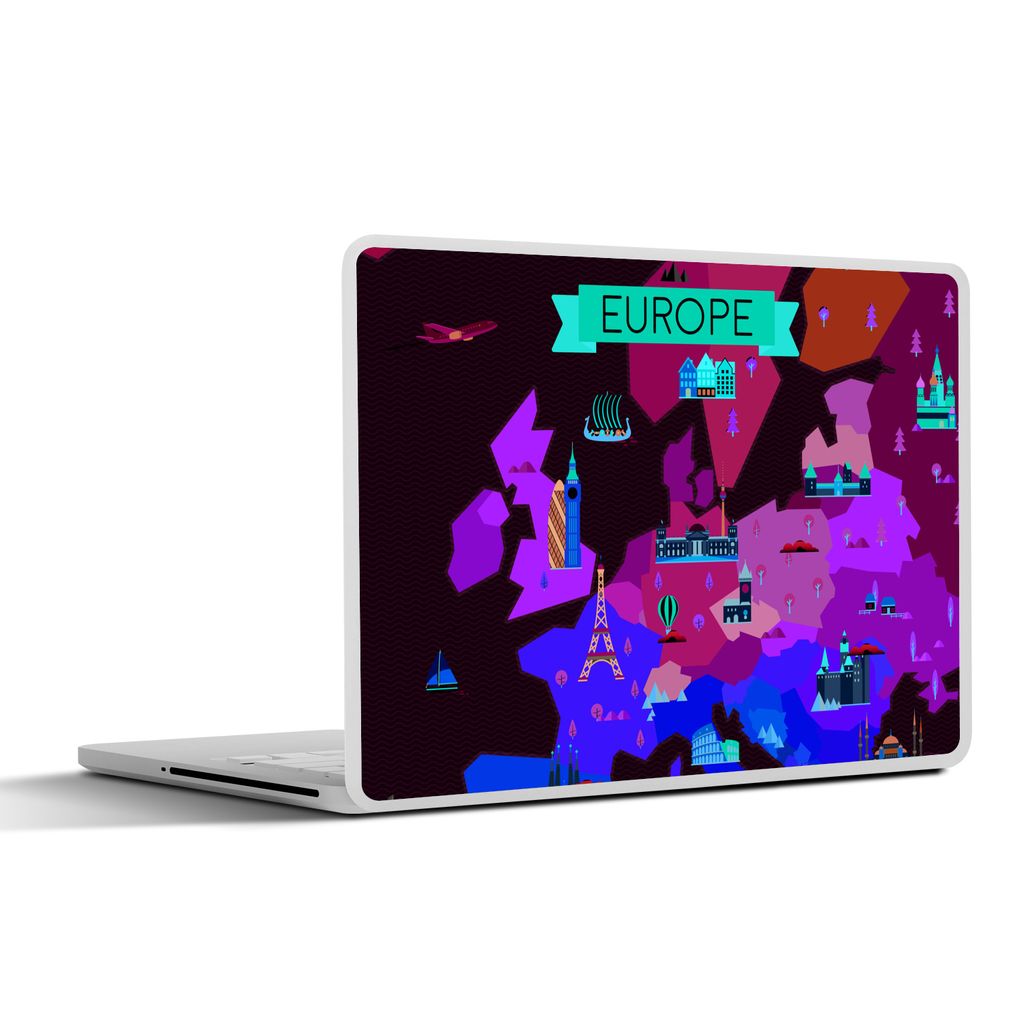 MuchoWow Laptop Aufkleber Sticker Cover Karte - Europa - Architektur 36.5x27.5 cm - Laptop-Sticker