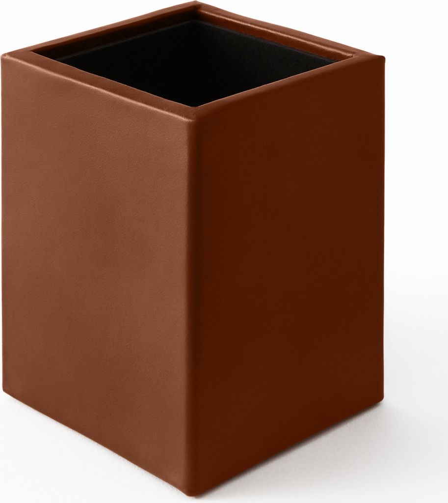 Schreibtisch Stiftehalter Leder Orange Braun cm 7 x 7 x H.9.5 - Stifteköcher Quadratisches Design - Hergestellt in Italien