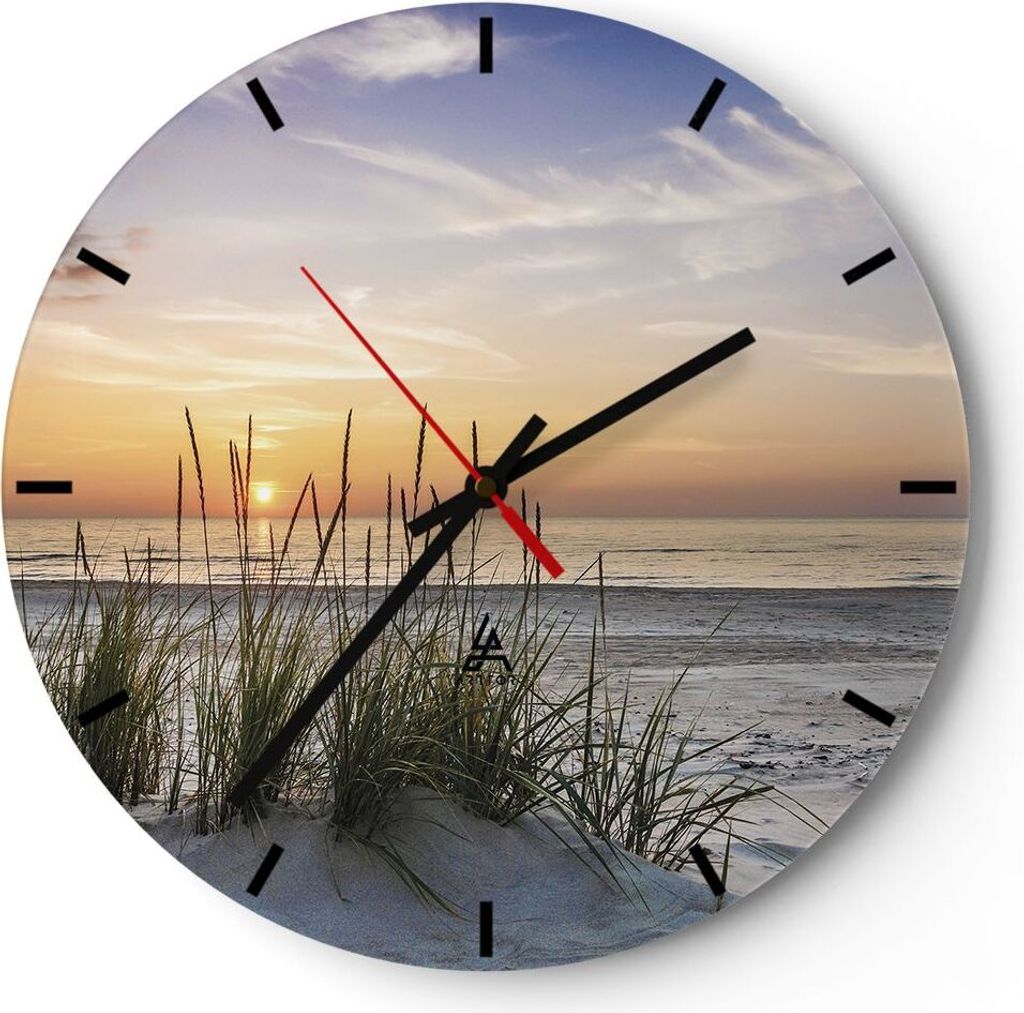 Wanduhr - Rund - Glasuhr - Westen Sonne Strand - 40x40cm - Schleichendes Uhrwerk - Lautlos - zum Aufhängen bereit - Dekoration Modern - Wanddekora...