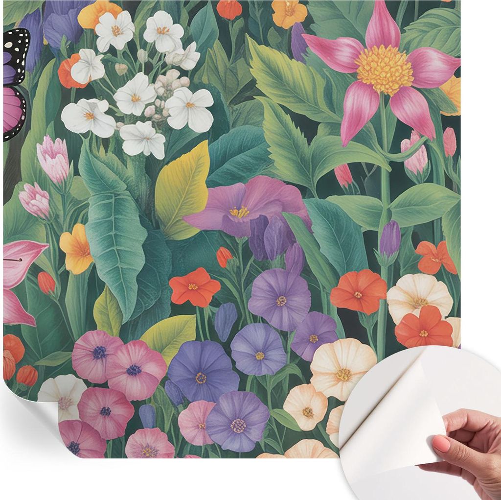 Selbstklebende Wandtapete - Dekorative Tapete für Wohnzimmer - Klebefolie für Wandbilder - Tapetenfolie für Wanddekoration - 250x250 cm - Blumen...