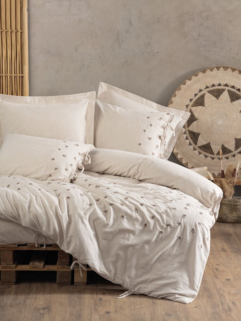 L'Essentiel Linge de Maison, Arie, Doppel-Bettbezug-Set, Creme, 25 % LEINEN / 75 % BAUMWOLLE, 200 x 220 cm