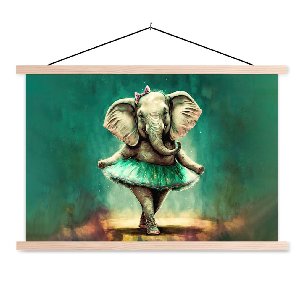 MuchoWow Textilposter Elefant - Ballerina - Farbe - Bogen - Porträt - Kinder 60x40 cm mit holzfarbenen Rahmen - Bilder