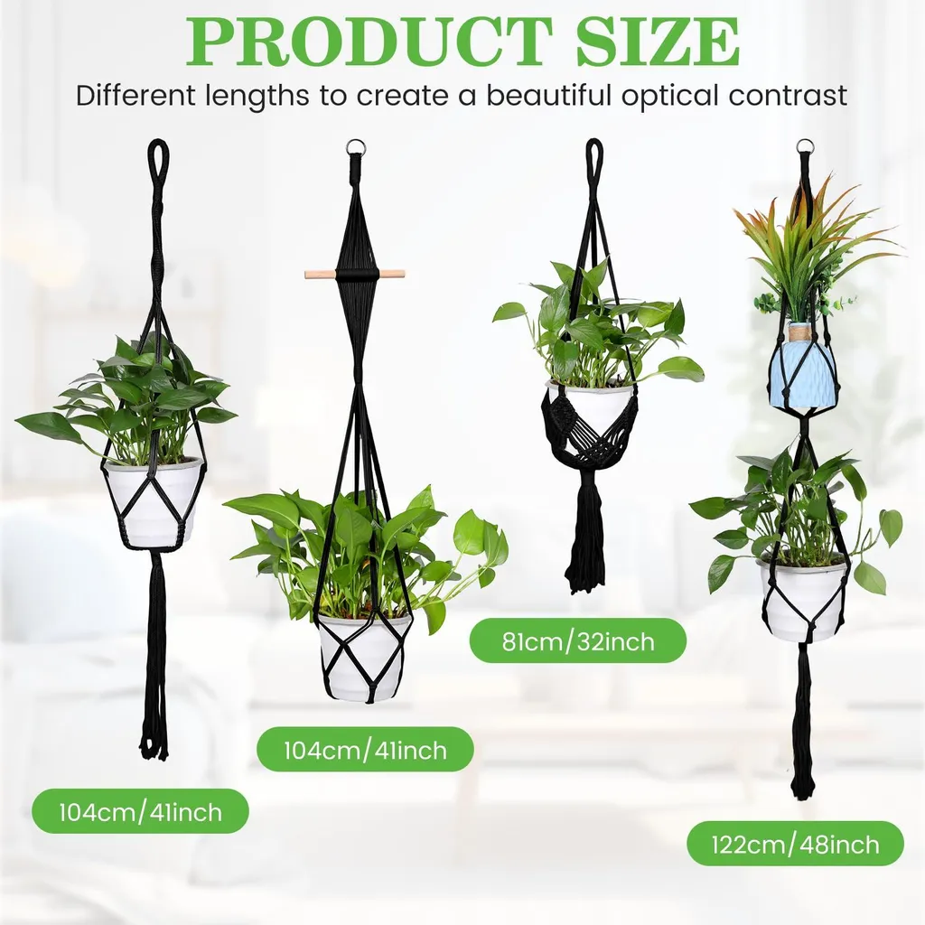 Aménagement jardin suspendu : suspension macramé noire pour balcon - 2