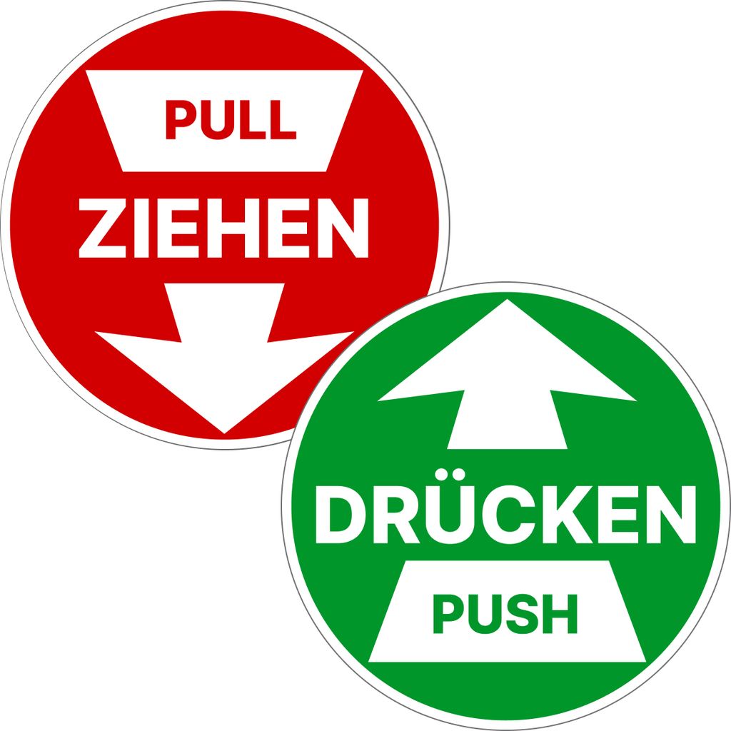 Aufkleber Set Ziehen / Drücken Push / Pull Türaufkleber Ø 8 cm Hinweis Türschild Sticker Innen und Außen 3xRot 3xGrün