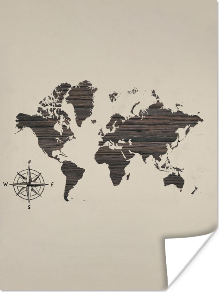 MuchoWow Poster Weltkarte - Holz - Vintage 120x160 cm - Wandbilder