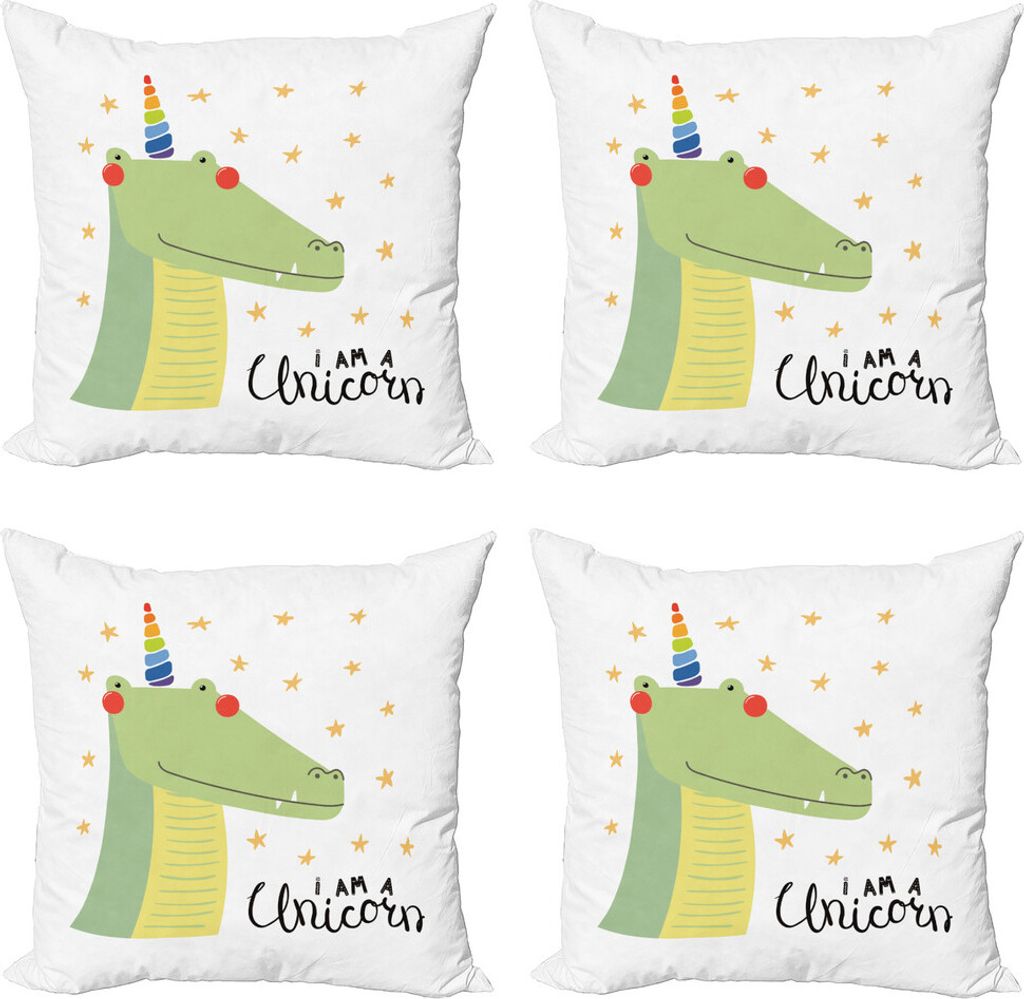 ABAKUHAUS Krokodil Kissenbezug Set (4 Stück), Ich bin ein Einhorn mit Sternen, Moderner Doppelseitiger Digitaldruck, 40 cm x 40 cm, Mehrfarbig
