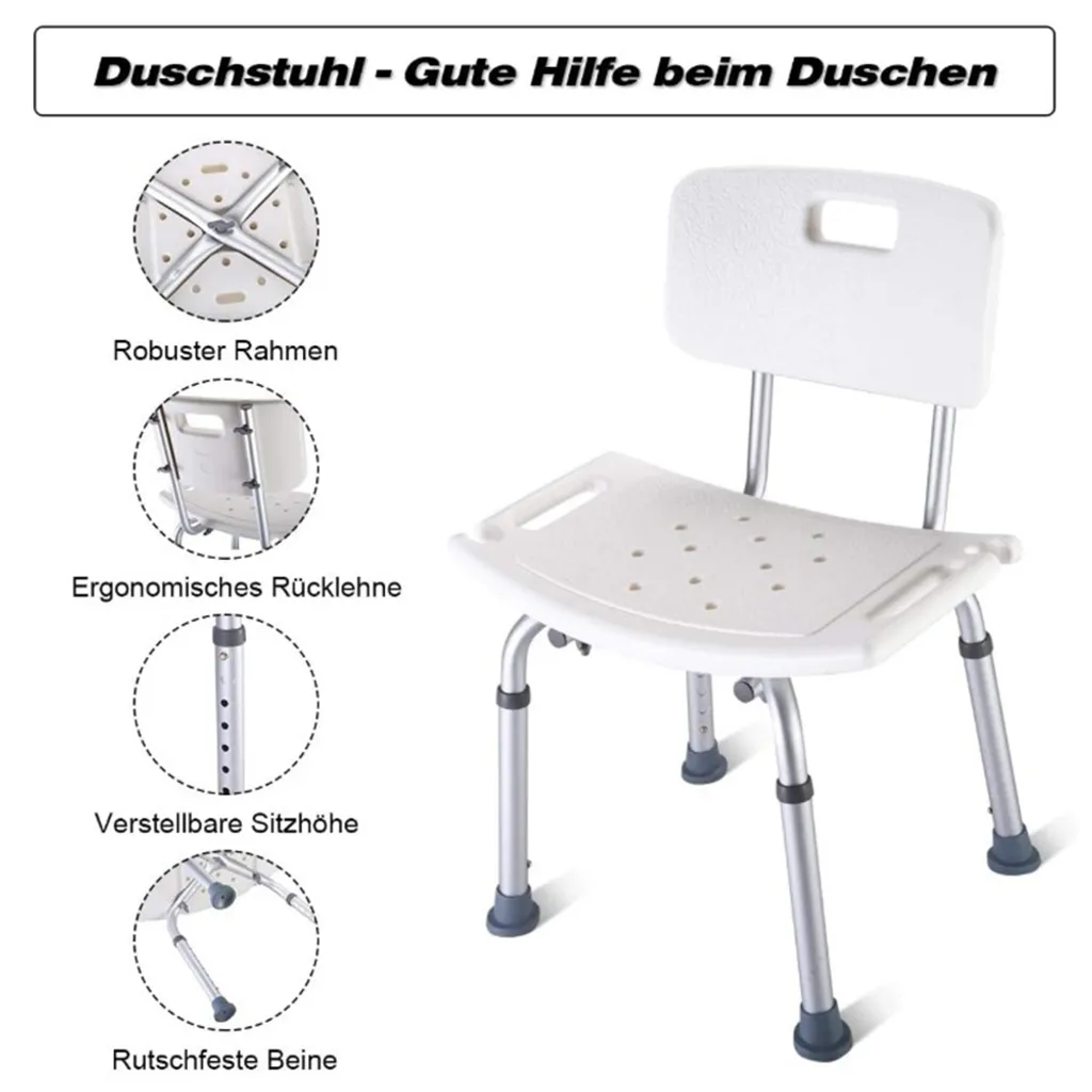 Tabouret de douche antidérapant réglable en hauteur châssis aluminium - 4