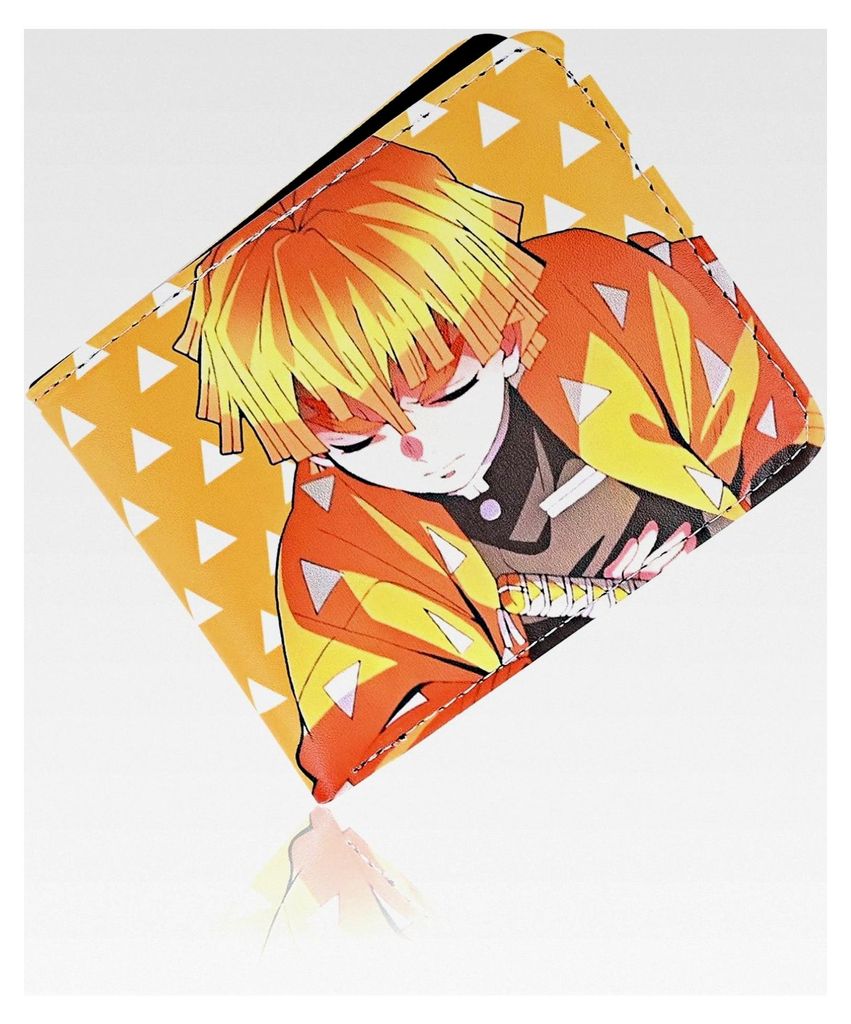 Anime Demon Slayer Agatsuma Zenitsu Geldbörsen aus Kunstleder, schmale Bi-Fold Geldbörse, vielseitig einsetzbar