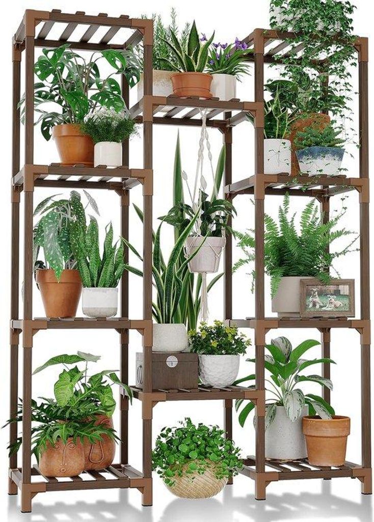 Famanu Pflanzenregal für mehrere Pflanzen - Hängendes Holzregal für Wohnzimmer, Balkon oder Garten