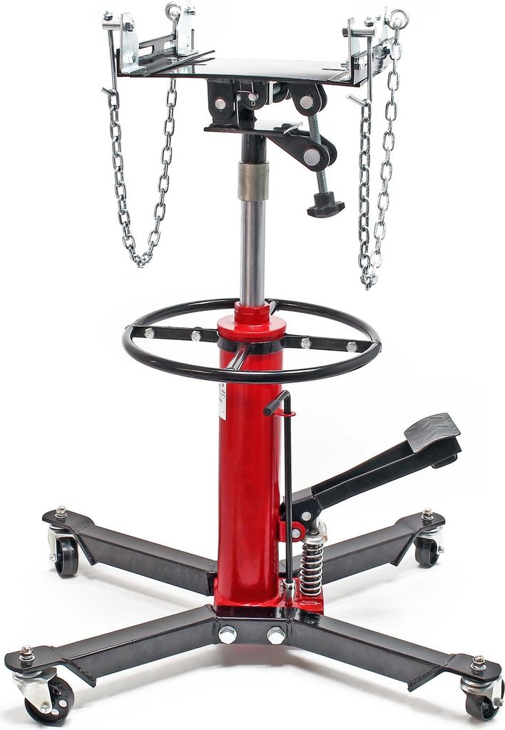 Wiltec Mobiler Getriebeheber hydraulisch 500 kg 87-179 cm Hubhöhe, mit 4 Laufrollen, Halteplatte, Pedal, hydraulischer Motorheber für Kfz und Lkw