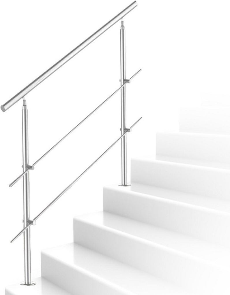 Hengda Geländer Treppengeländer Edelstahl Handlauf für Innen und Außen geeignet 180cm mit 2 Querstreben