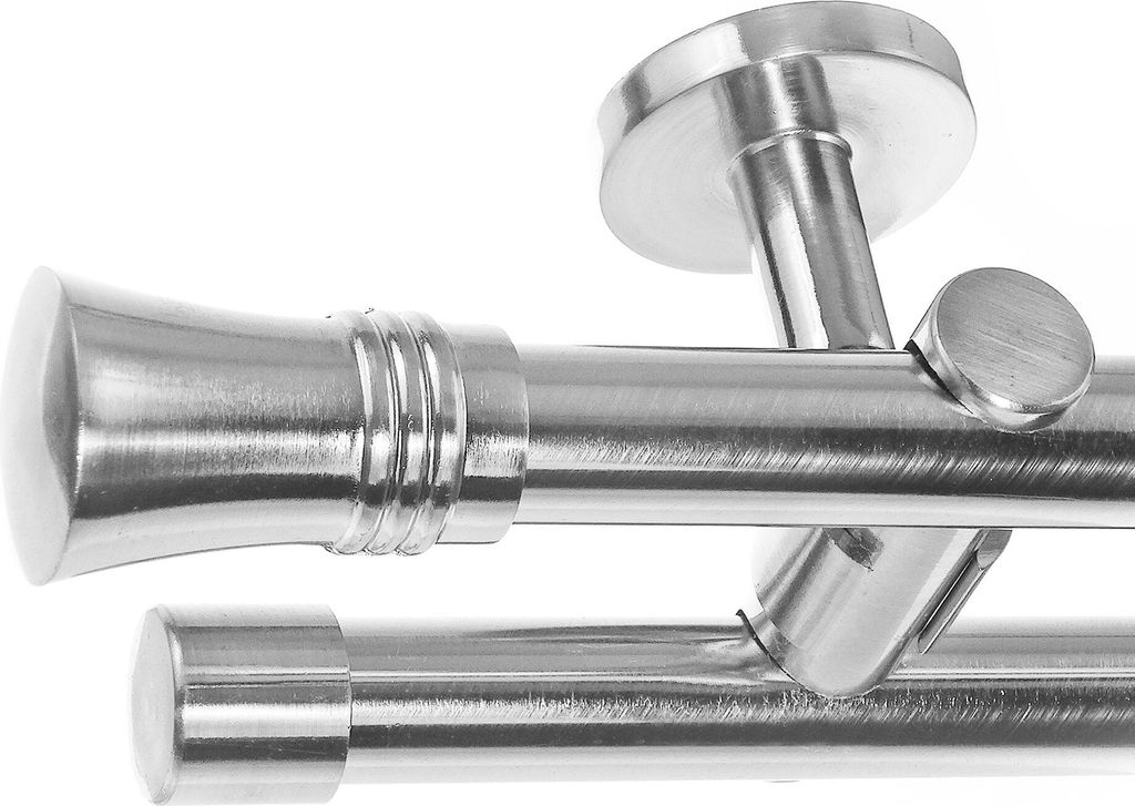 Gardinenstange Ø 20mm I Metall in Edelstahl Look 2-läufig Deckenbefestigung D41