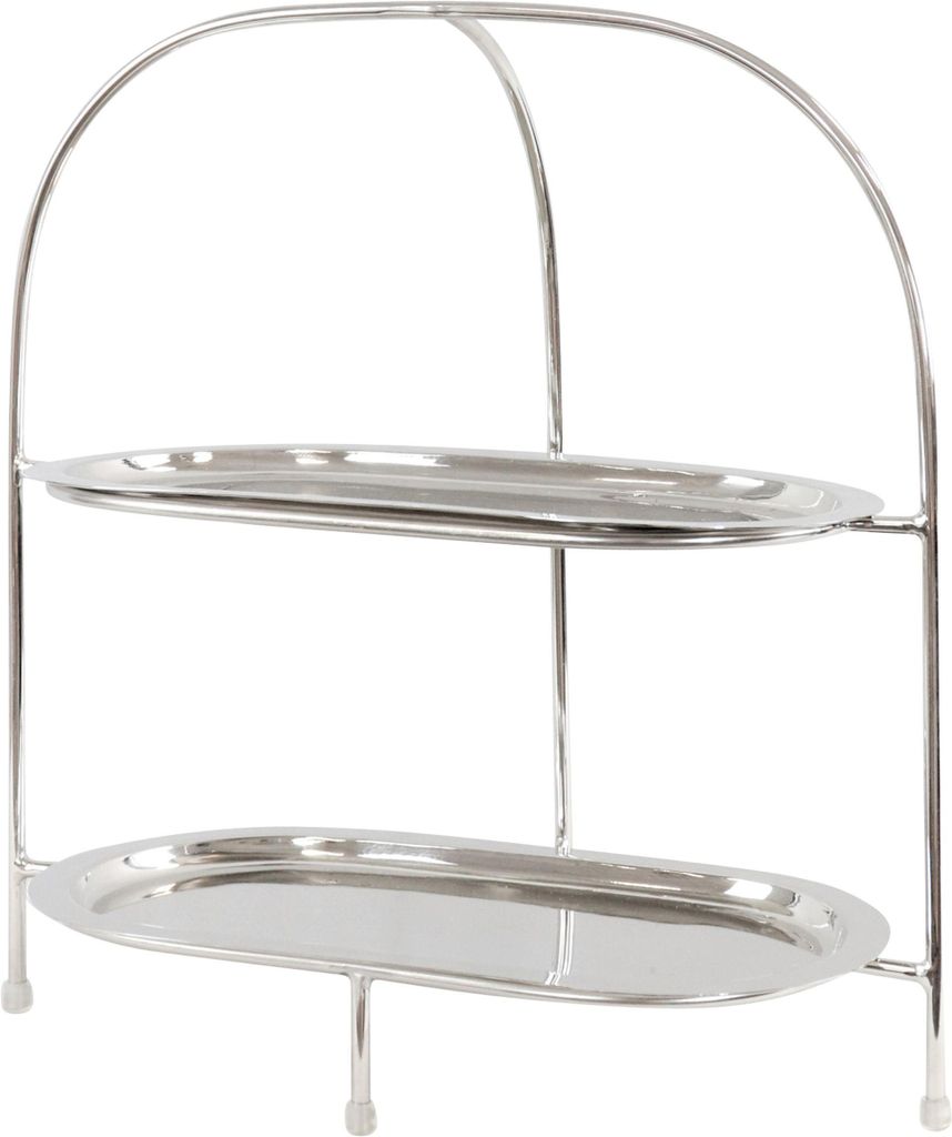 FURNARO Etagere Table - zweistufige Etagere aus vernickeltem Edelstahl, silberfarben, rechteckig, 38x19x40cm