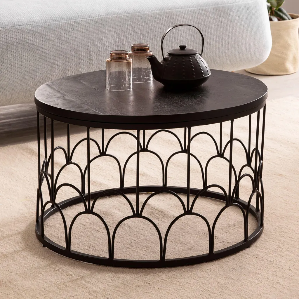 Tavolino Basso Salotto Legno Mango 60x60 - Design Industriale Wohnling