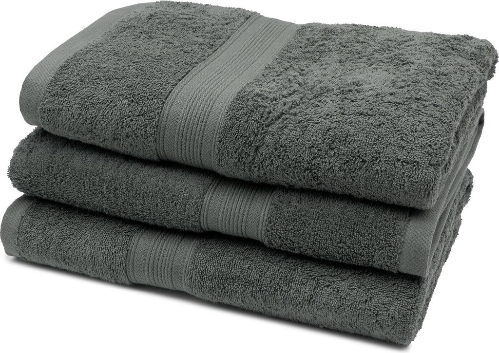 3er Set Duschtücher, 100% Baumwolle, 70x140 cm, grau Produktbild 