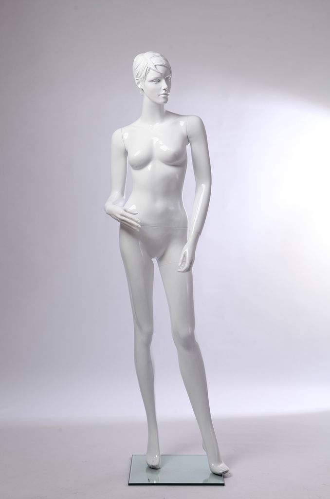 CS12-B Schöne abstrakte weiß glänzend lackierte Schaufensterpuppe weiblich. Mit Gesicht und Haare