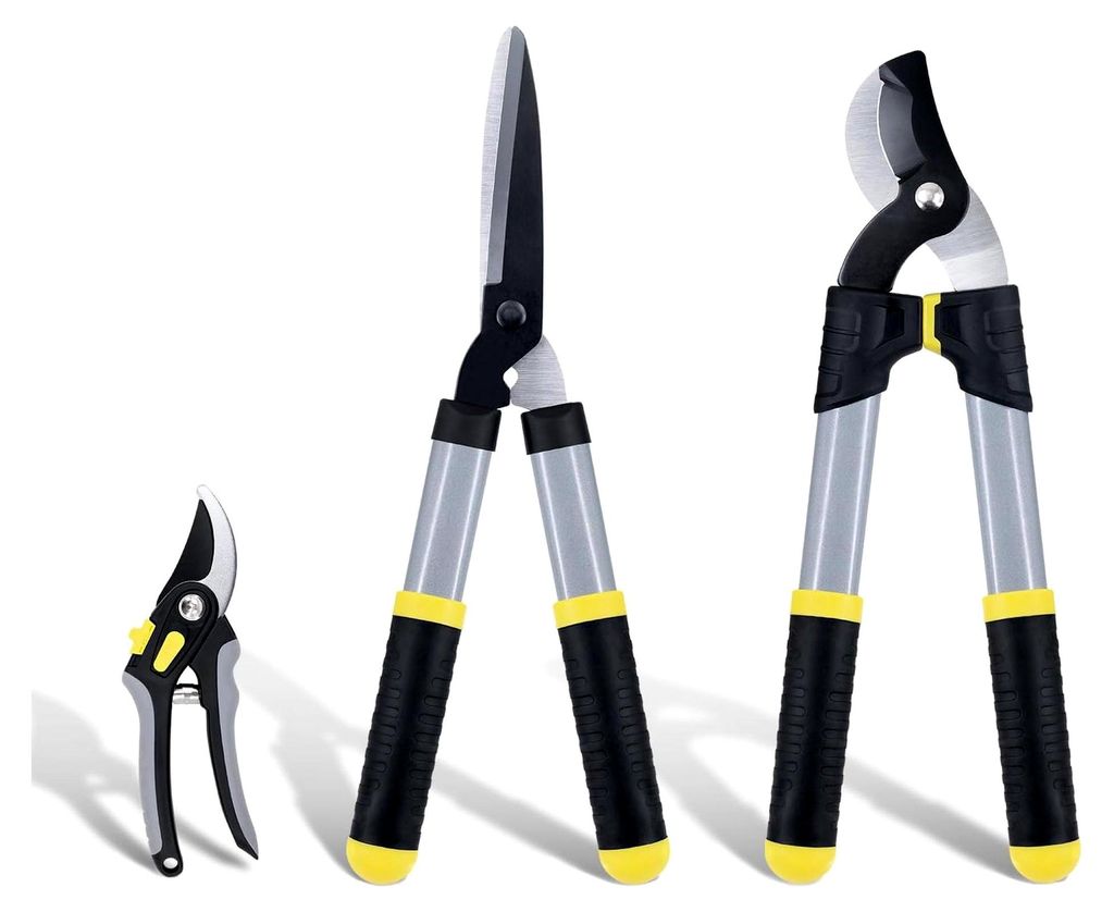 Gartenscheren-Set, 3-teilig: Kompaktes Set mit 42 cm Bypass-Astschneider, Heckenschere und Gartenschere. Pflege-Set für Bäume und Sträucher mit ...