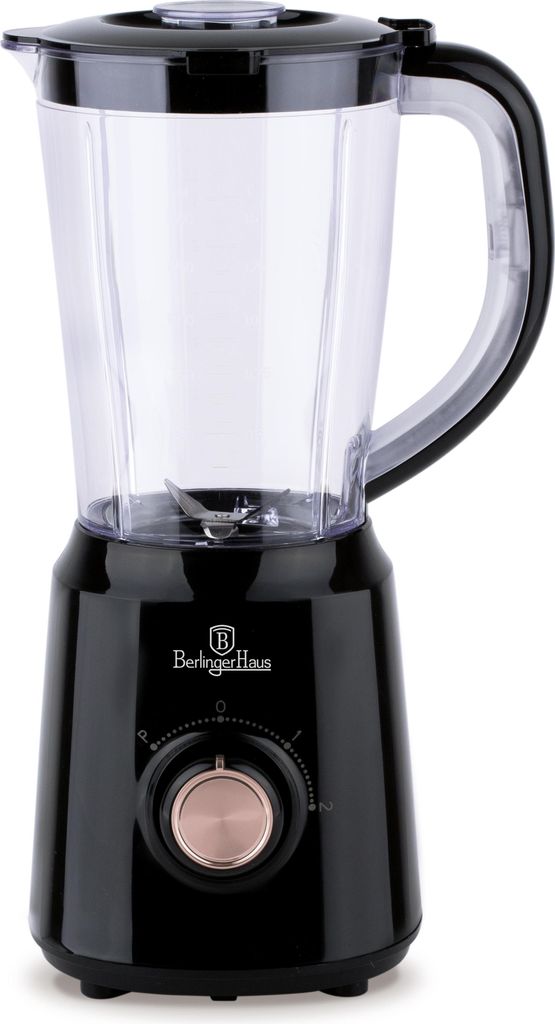 Berlinger Haus Tischmixer, 500 W, 1,5 l, 2 Geschwindigkeitsstufen mit Turbo-Funktion, Edelstahlklingen, elegantes Design in Schwarz/Roségold, Mixb...