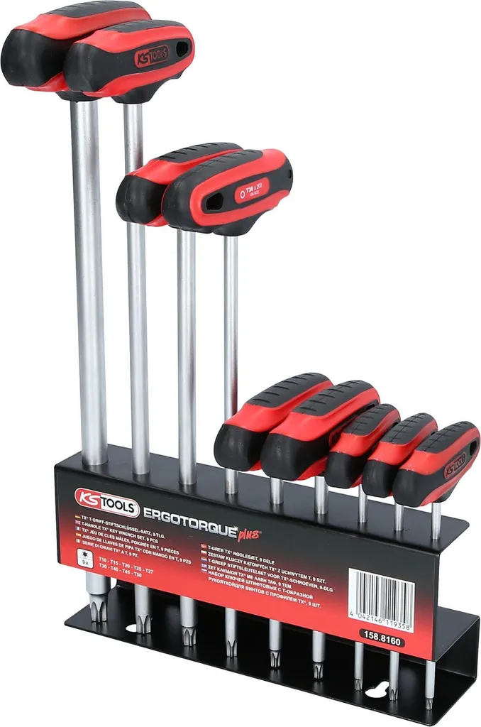 Clés Torx mâles coudées avec poignée en T antidérapante - Coffret 9 pièces