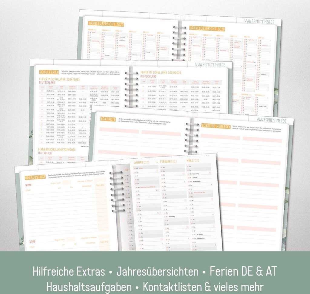 Family-Timer 2025 / 12 Monate / Minty Leaves / Häfft-Verlag Produktbild 5