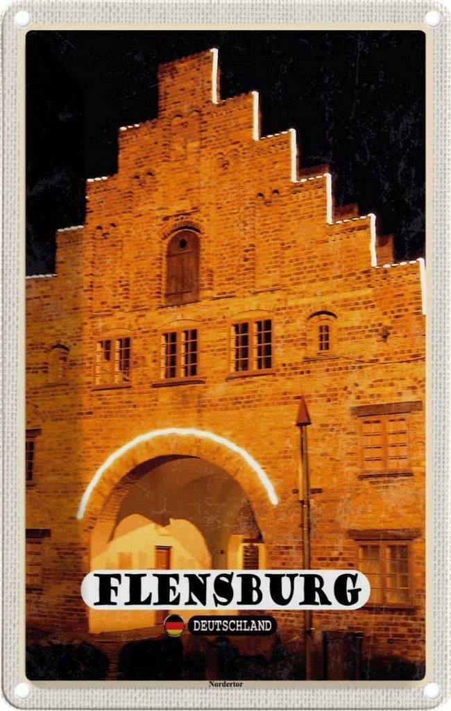 vianmo Blechschild 30x20 cm Flensburg Nordertor Architektur Bildmotiv Reisemotiv Abenteuer Reisen Urlaub Häuser