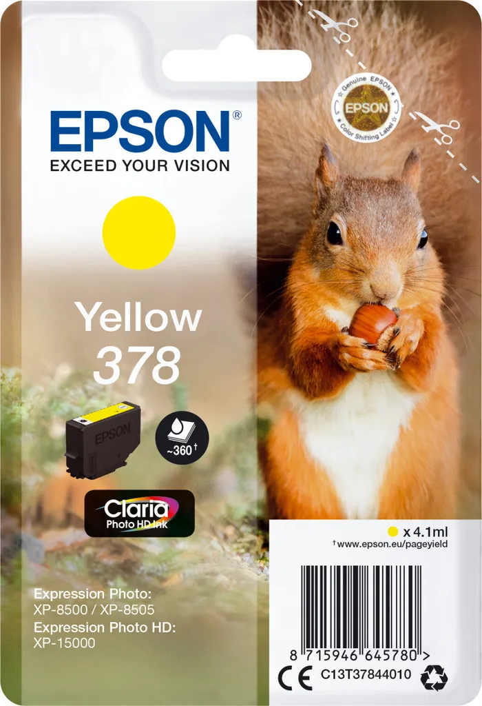 Cartuccia Giallo Epson C13T37844020 Originale 378 Claria Photo HD