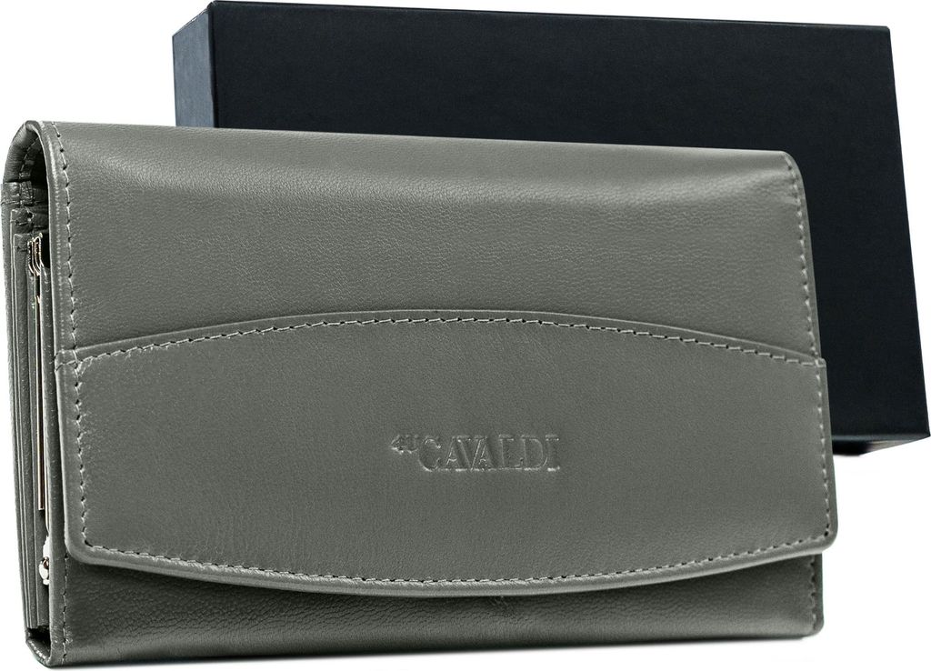4U Cavaldi | Großes Portemonnaie, mit Lederschließe, für Damen, Grau, 16x9.5 cm