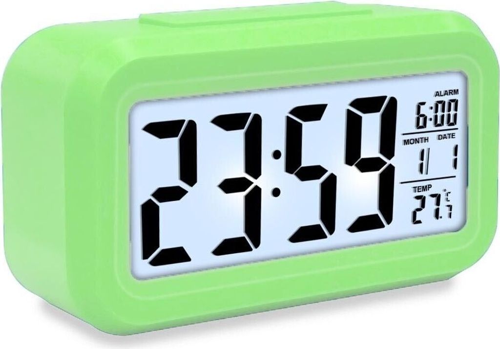 LED Wecker Digital Alarmwecker Uhr Kalender Beleuchtet Schlummerfunktion Alarm Grün