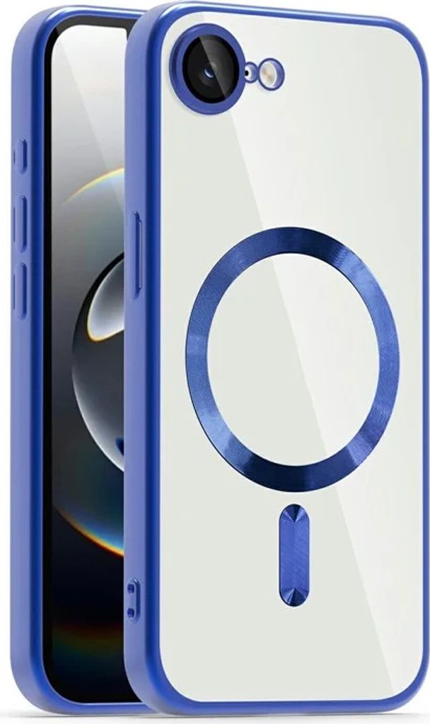 MagSafe Hülle für Apple iPhone 16e - Phonesta Luxury Crystal Transparente Back Cover mit Kameraschutz - Transparent/Dunkelblau
