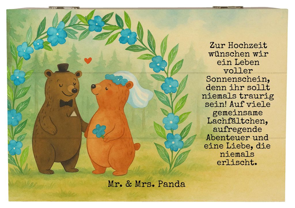Mr. & Mrs. Panda Box Bären Hochzeit Design 22 x 15 cm - Weiß - Geschenk, Hochzeitsgeschenk, fotobox, Holzkiste, Trauung, Truhe, Hochzeitstag, Sch...