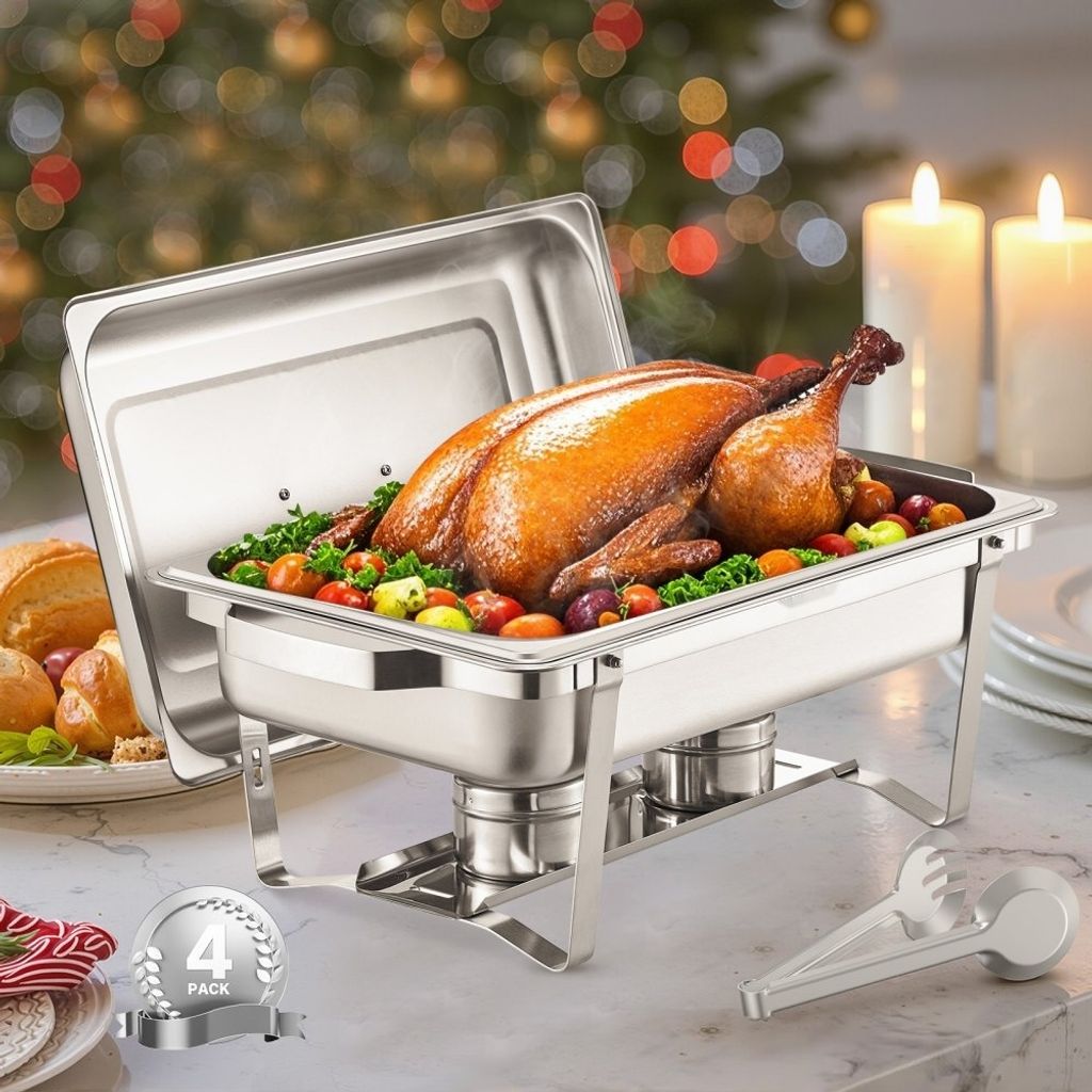 Chafing Dish Set - Speisenwärmer aus Edelstahl 7,5L - 4 Stück Buffet Silber - Serviergeschirr für Catering und Buffets
