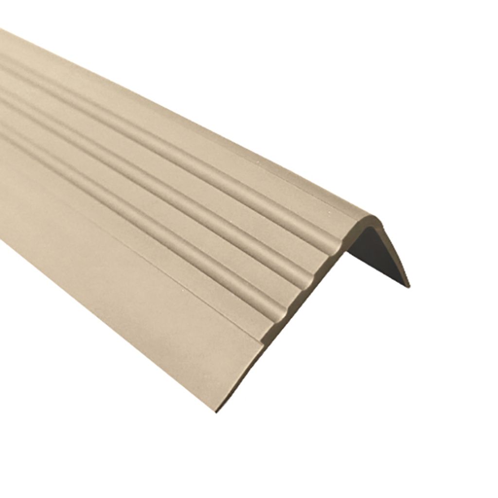 QUEST Treppenkantenprofil 30x27mm, 1.5m, Treppenprofil PVC für Treppenstufen, Treppenkantenschutz mit Rillen, Antirutsch, RM, beige