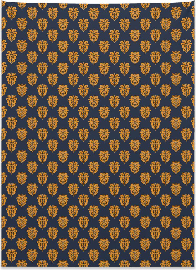 Abakuhaus Damast Wandteppich, Antike Blumen Arabeske aus Weiches Mikrofaser Stoff Kein Verblassen Klare Farben Waschbar, 110 x 150 cm, Dunkelblau R...