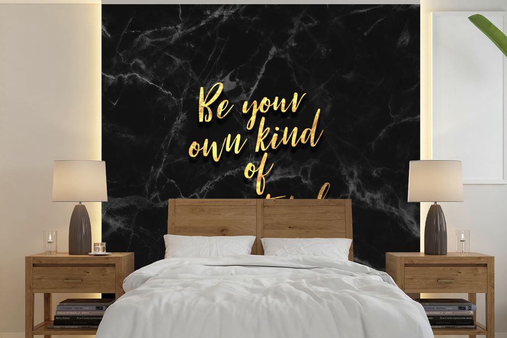 MuchoWow Fototapete für Wohnzimmer oder Schlafzimmer Wandtapete Vinyl Motivtapete Zitate - Selbstvertrauen - Gold - Marmor - 240x240 cm - Schlaf...