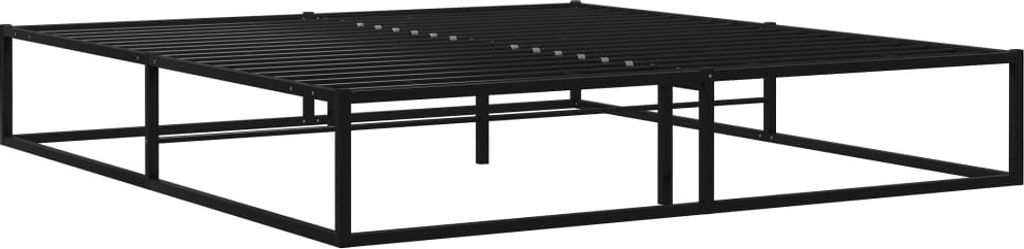 A black metal bed frame on a white background.