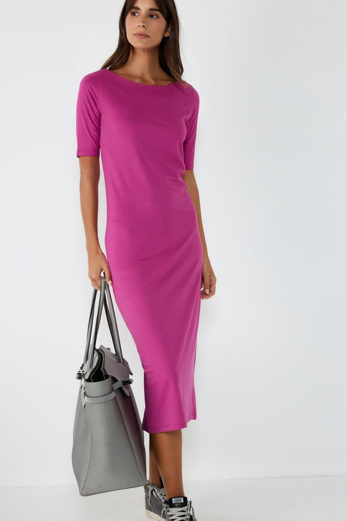 Kleid mit halben Ärmeln und Schlitz, Fuchsia, S