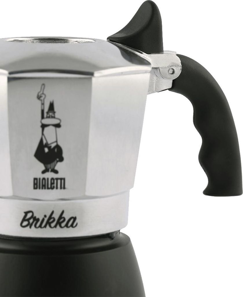 Bialetti Brikka, Mokka-Kanne, 0,17 l, Schwarz, Edelstahl, Aluminium, 4 Tassen, Thermoplast