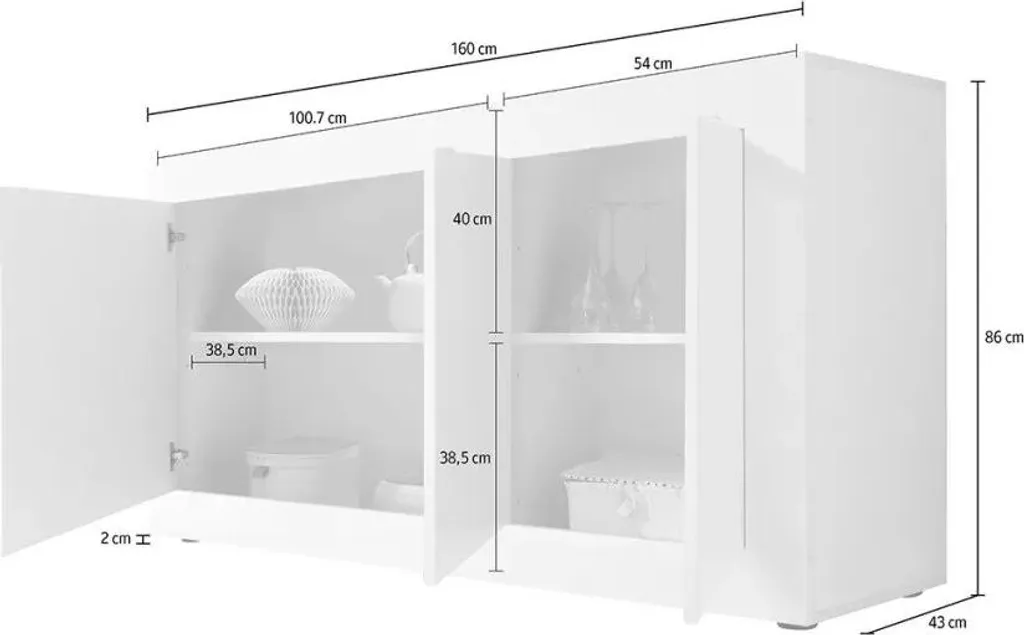 Buffet 160 cm Introbio Blanc Brillant : Solution Rangement Italien Chic - 3