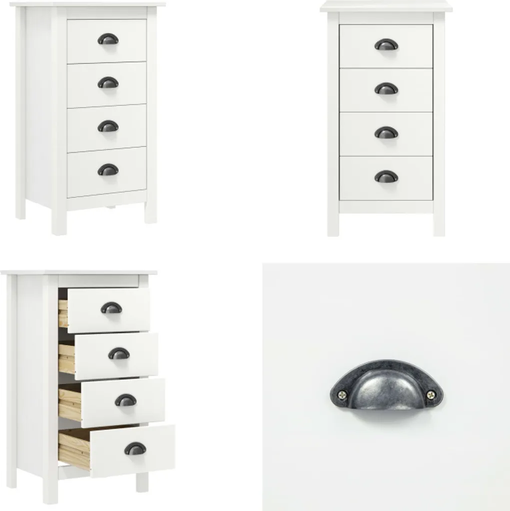 Gecheer Credenza Hill In Legno Massello Di Pino, Bianca, 130x40x80 Cm, Con 2 Ante E 4 Cassetti, Mobile TV O Contenitore